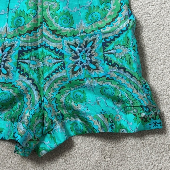J Crew Rock The Casbah Romper 100% Silk Shorts One Piece Short Sleeve Green Sz 4 - Picture 5 of 15